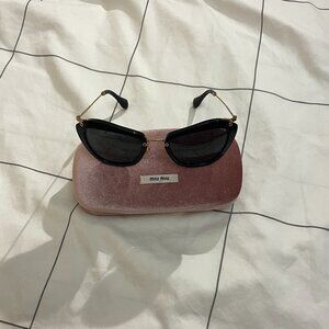 miu miu mid 2010s cat eye sunglasses black gold boho preppy